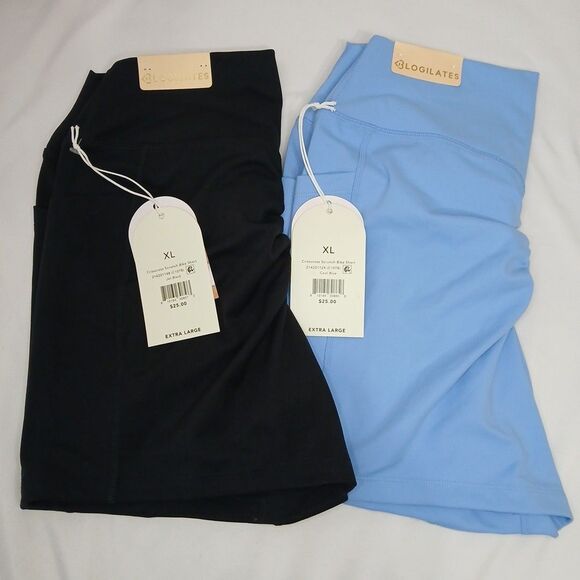 Blogilates Pants - Blogilates Crisscross Scrunch Bike Shorts Jet Black & Blue Size XL Lot of 2 NWT